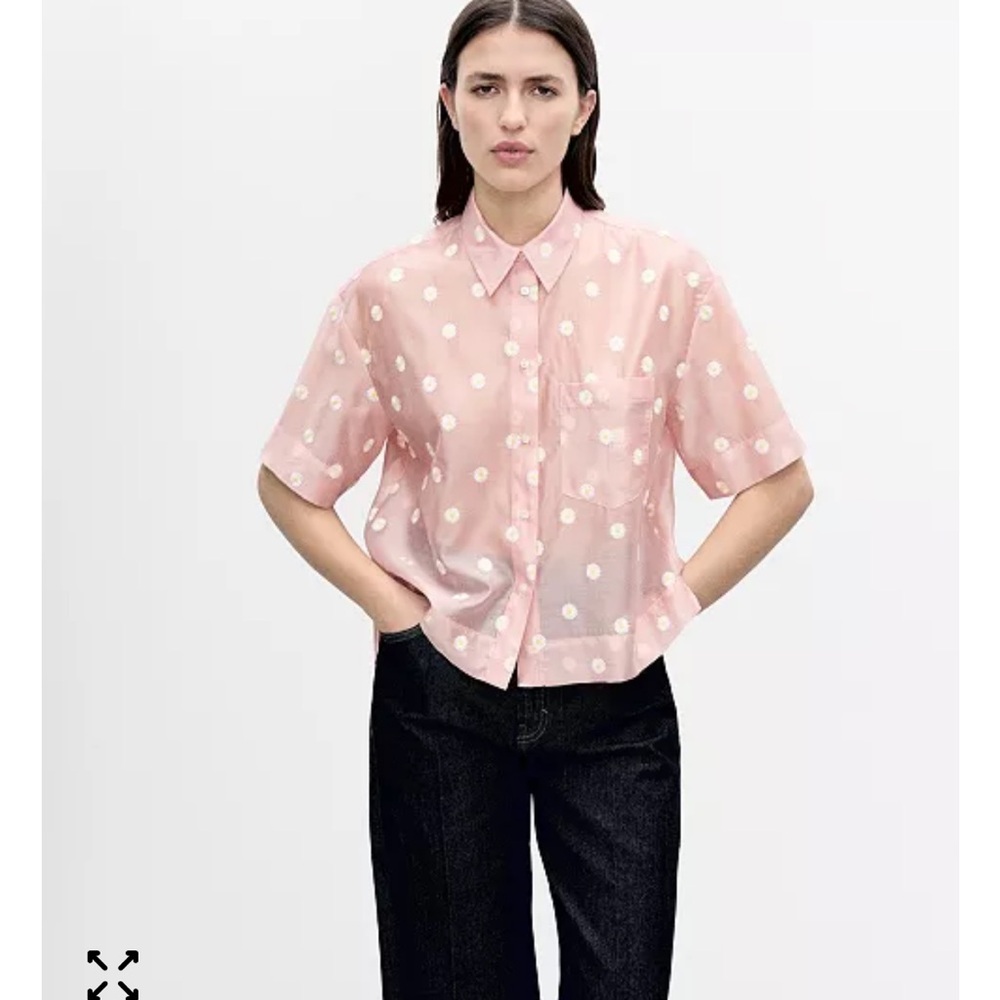 Embroidered Flower Sheer Pink Blouse